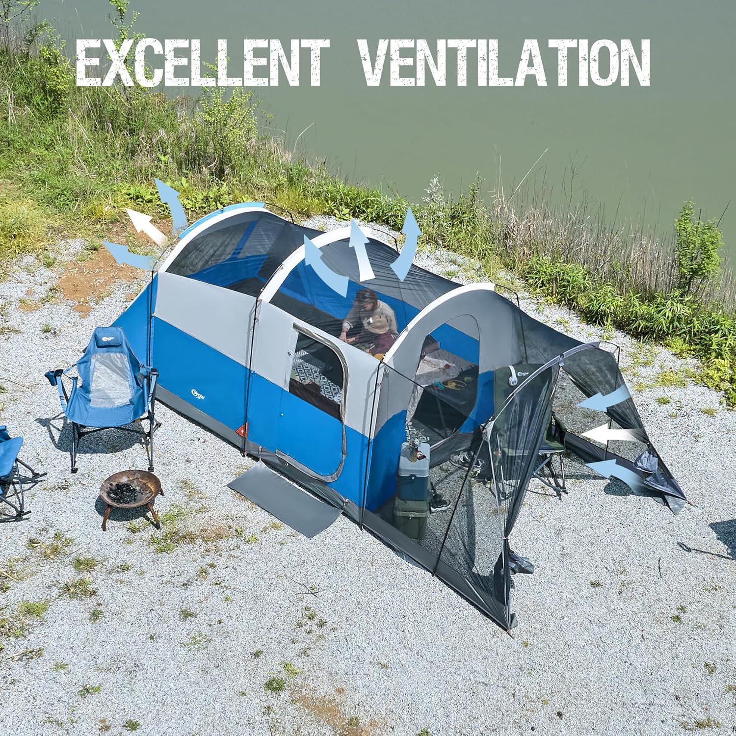 ORANGLES PORTAL 6–10 Person Family Camping Tent with Screen Room | Large Tunnel Tent Water Resistant with Rainfly for Outdoor & Patio - detailed closeup view - Image 3 of 6 | great for travel | Texas | Free Shipping ORANGLES