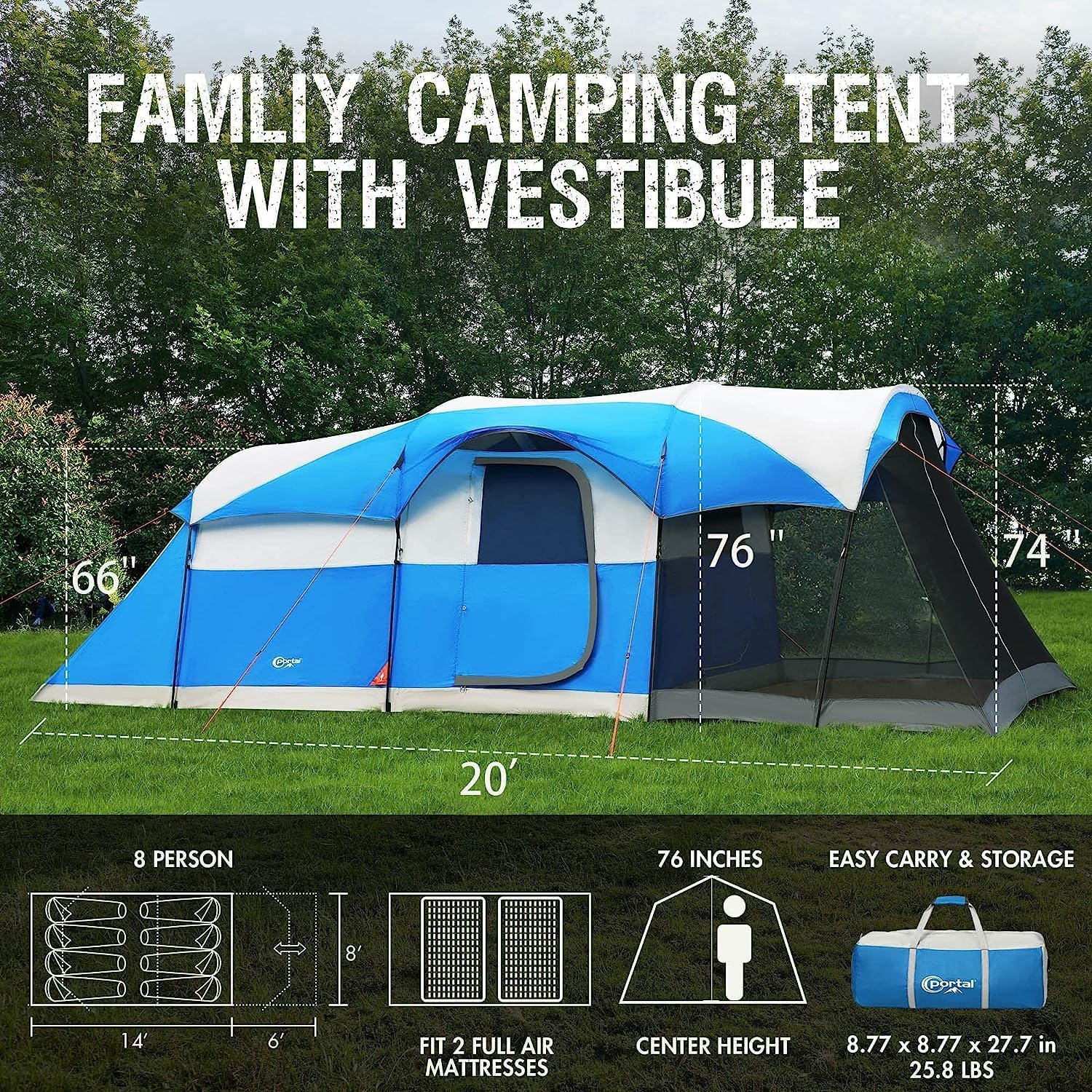 ORANGLES PORTAL 6–10 Person Family Camping Tent with Screen Room | Large Tunnel Tent Water Resistant with Rainfly for Outdoor & Patio - elegant presentation - Image 6 of 6 | designed for enthusiasts | Illinois | Free Shipping ORANGLES