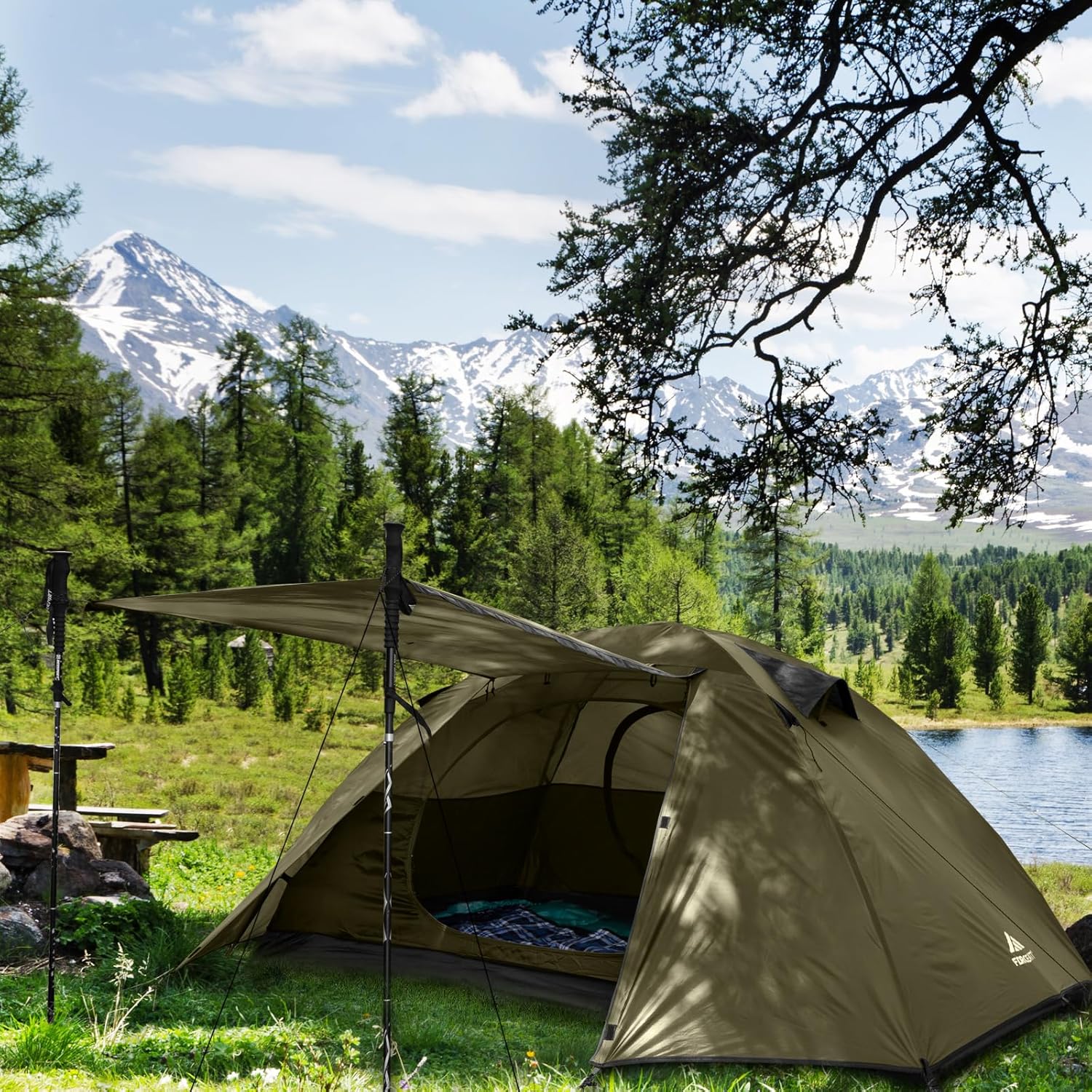 ORANGLES Forceatt 2–4 Person Camping Tent Waterproof Windproof | Lightweight Backpacking Tent for Hiking, Mountaineering & Travel - detailed closeup view - Image 3 of 6 | great for travel | Texas | Free Shipping ORANGLES