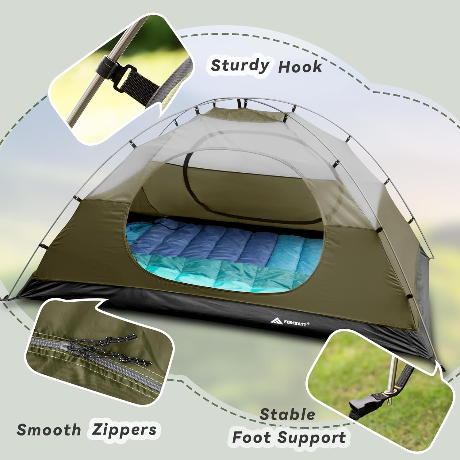 ORANGLES Forceatt 2–4 Person Camping Tent Waterproof Windproof | Lightweight Backpacking Tent for Hiking, Mountaineering & Travel - angled perspective - Image 4 of 6 | excellent for daily use | New York | Free Shipping ORANGLES