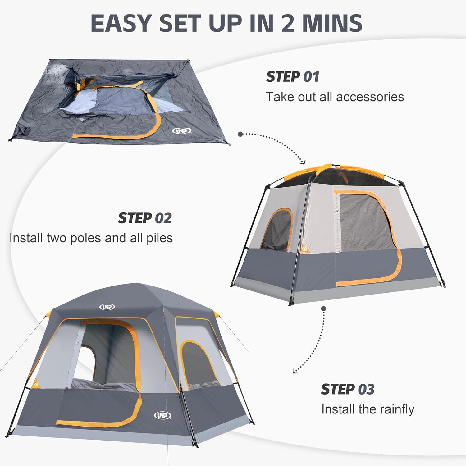 ORANGLES UNP 2–8 Person Portable Cabin Tent | Easy Setup Waterproof Camping Tent with Rainfly for Hiking & Outdoor Family Use - high resolution display - Image 2 of 5 | perfect for office | California | Free Shipping ORANGLES