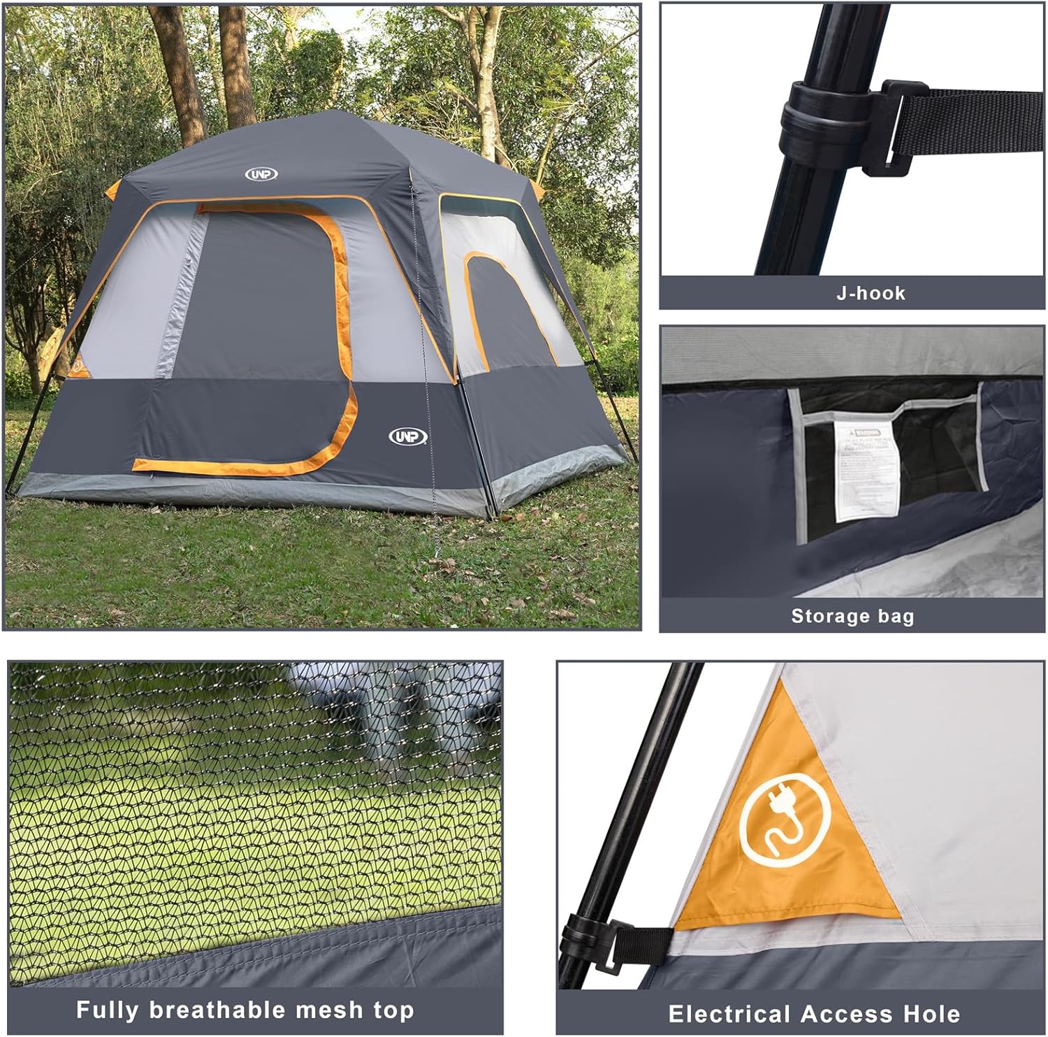 ORANGLES UNP 2–8 Person Portable Cabin Tent | Easy Setup Waterproof Camping Tent with Rainfly for Hiking & Outdoor Family Use - detailed closeup view - Image 3 of 5 | great for travel | Texas | Free Shipping ORANGLES