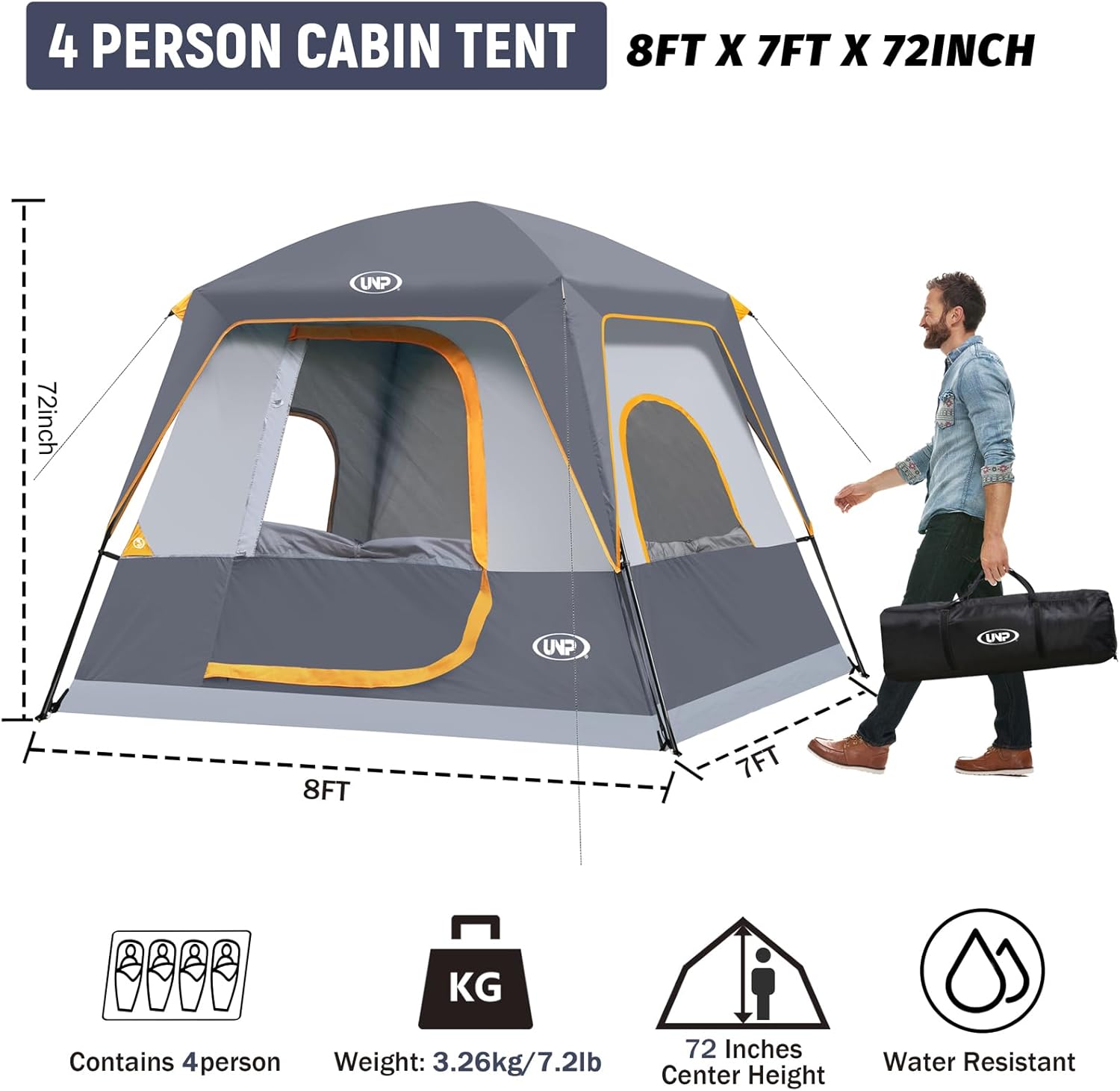 ORANGLES UNP 2–8 Person Portable Cabin Tent | Easy Setup Waterproof Camping Tent with Rainfly for Hiking & Outdoor Family Use - full product showcase - Image 5 of 5 | suitable for professionals | Florida | Free Shipping ORANGLES