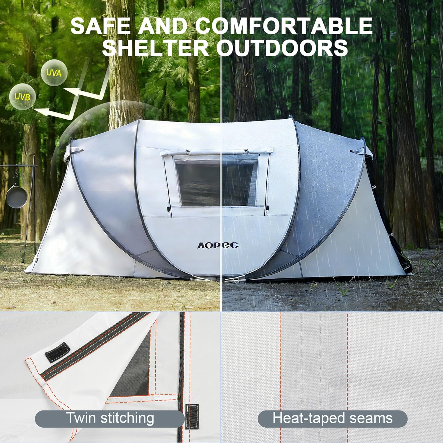 ORANGLES Pop Up Camping Tent 2–6 Person Instant Setup | Waterproof PU4500mm Lightweight Tent with Front Porch for Hiking, Beach & Outdoor Camping - detailed closeup view - Image 3 of 5 | great for travel | Texas | Free Shipping ORANGLES