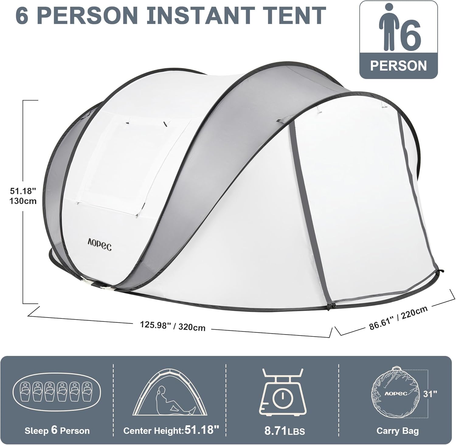 ORANGLES Pop Up Camping Tent 2–6 Person Instant Setup | Waterproof PU4500mm Lightweight Tent with Front Porch for Hiking, Beach & Outdoor Camping - angled perspective - Image 4 of 5 | excellent for daily use | New York | Free Shipping ORANGLES
