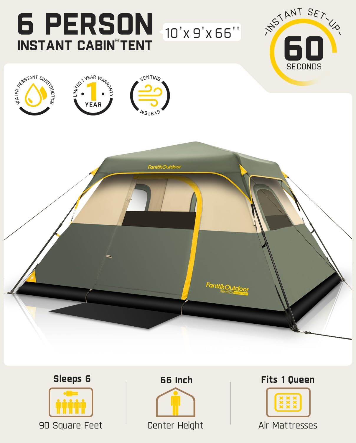 ORANGLES FanttikOutdoor Instant Cabin Tent 4–10 Person | 60-Second Setup Waterproof Windproof Tent with Rainfly & Ventilation for Family Camping Navy Blue - high resolution display - Image 2 of 5 | perfect for office | California | Free Shipping ORANGLES
