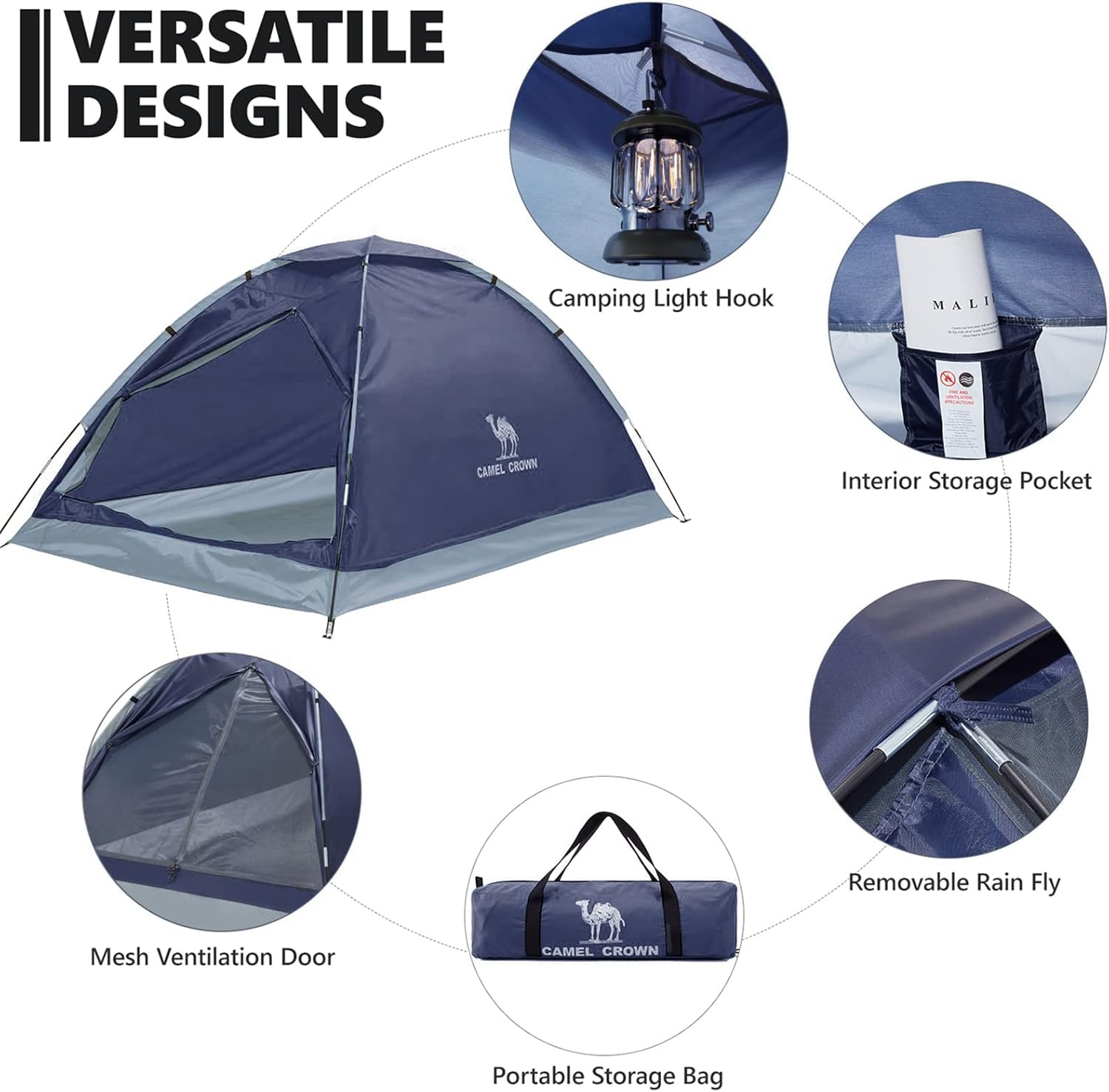 ORANGLES CAMEL CROWN 2–5 Person Camping Dome Tent | Waterproof Lightweight Backpacking Tent for Hiking & Outdoor Camping - detailed closeup view - Image 3 of 4 | great for travel | Texas | Free Shipping ORANGLES