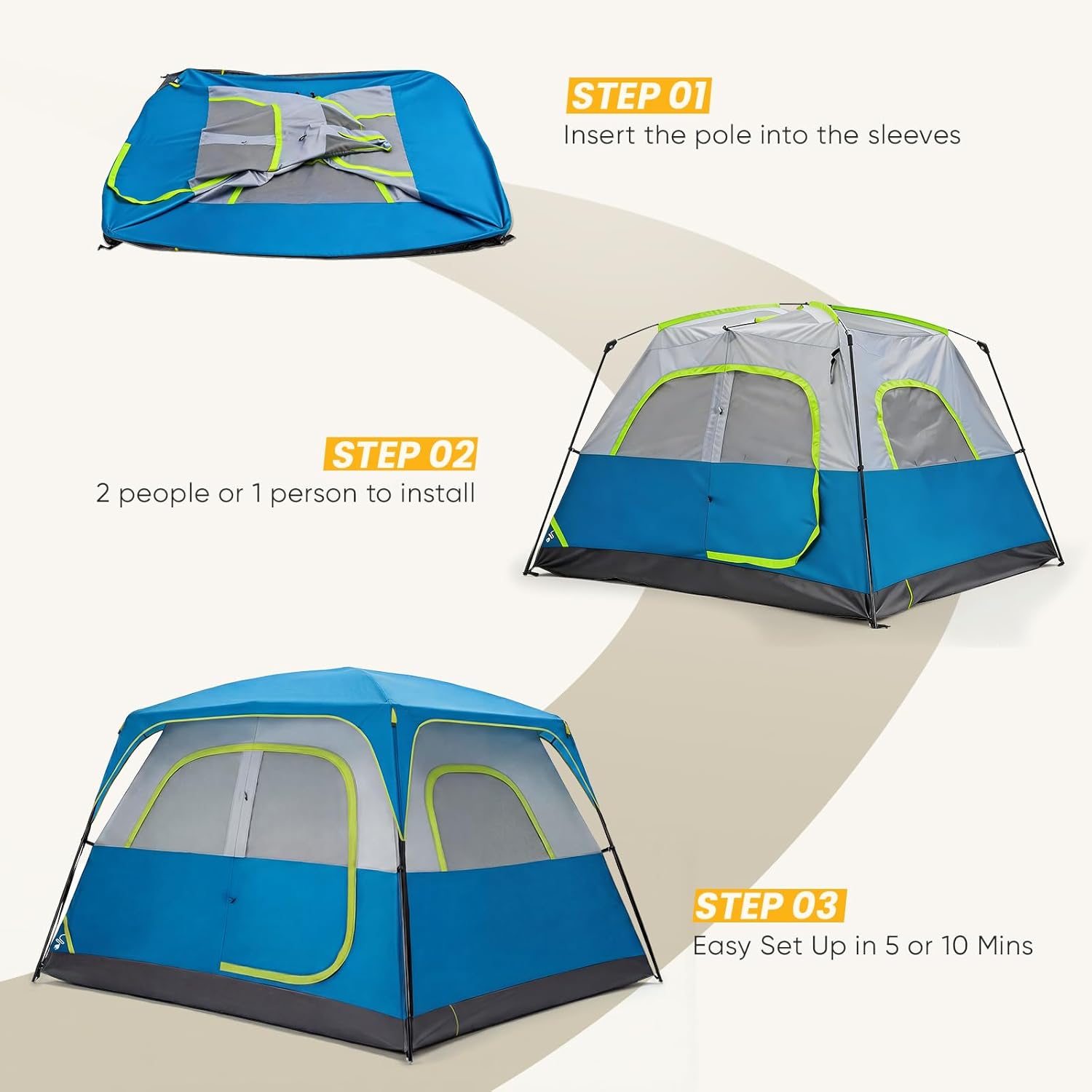 ORANGLES NEWBULIG 2–8 Person Camping Tent Waterproof Windproof | Family Dome Tent with Rainfly, Easy Setup & Carry Bag for Hiking & Outdoor Camping - angled perspective - Image 4 of 6 | excellent for daily use | New York | Free Shipping ORANGLES