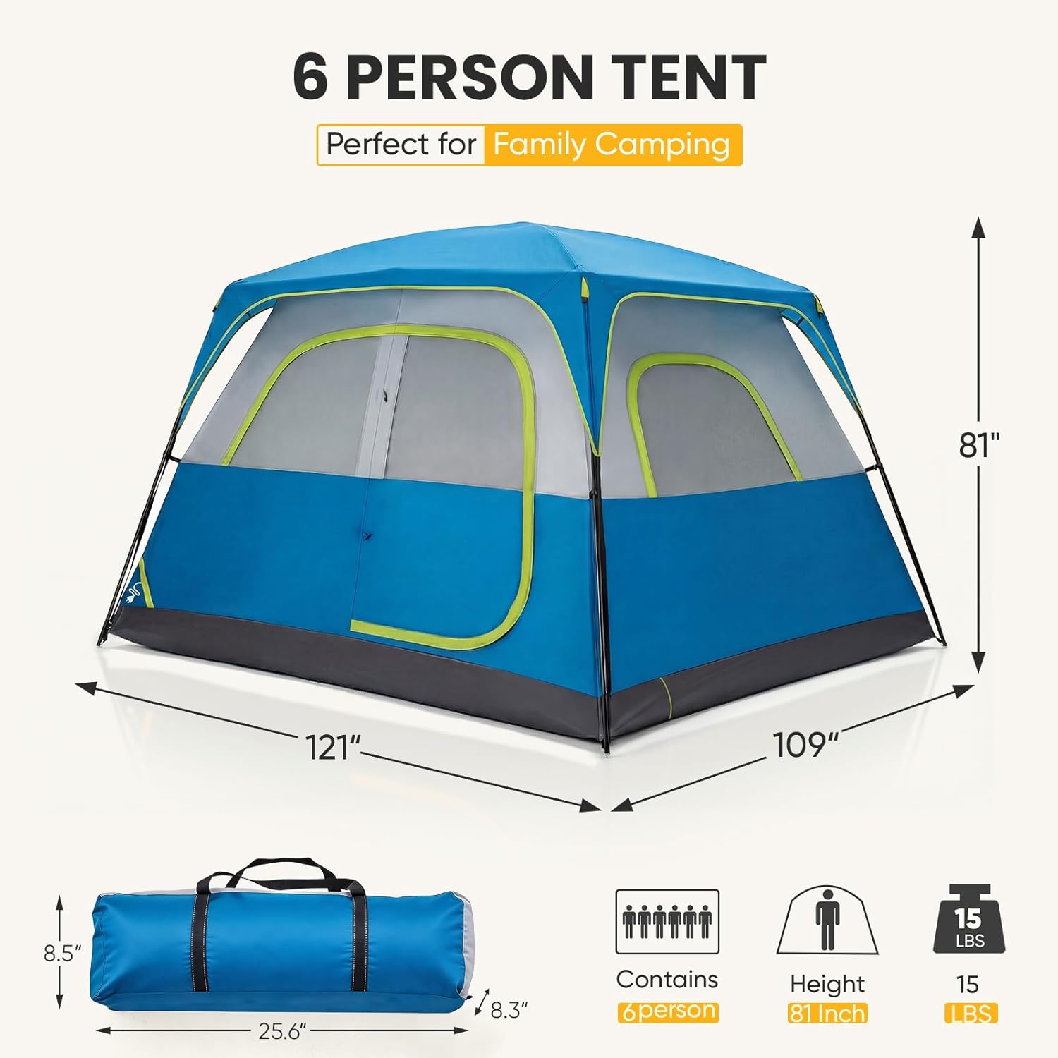 ORANGLES NEWBULIG 2–8 Person Camping Tent Waterproof Windproof | Family Dome Tent with Rainfly, Easy Setup & Carry Bag for Hiking & Outdoor Camping - full product showcase - Image 5 of 6 | suitable for professionals | Florida | Free Shipping ORANGLES