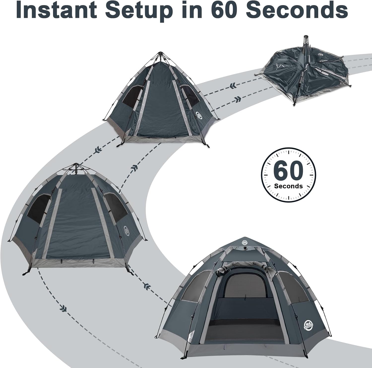 ORANGLES ADSMART Instant Camping Tent 2–5 Person Waterproof | Easy Setup Pop Up Tent with Carry Bag for Hiking, Backpacking & Outdoor Use - detailed closeup view - Image 3 of 5 | great for travel | Texas | Free Shipping ORANGLES