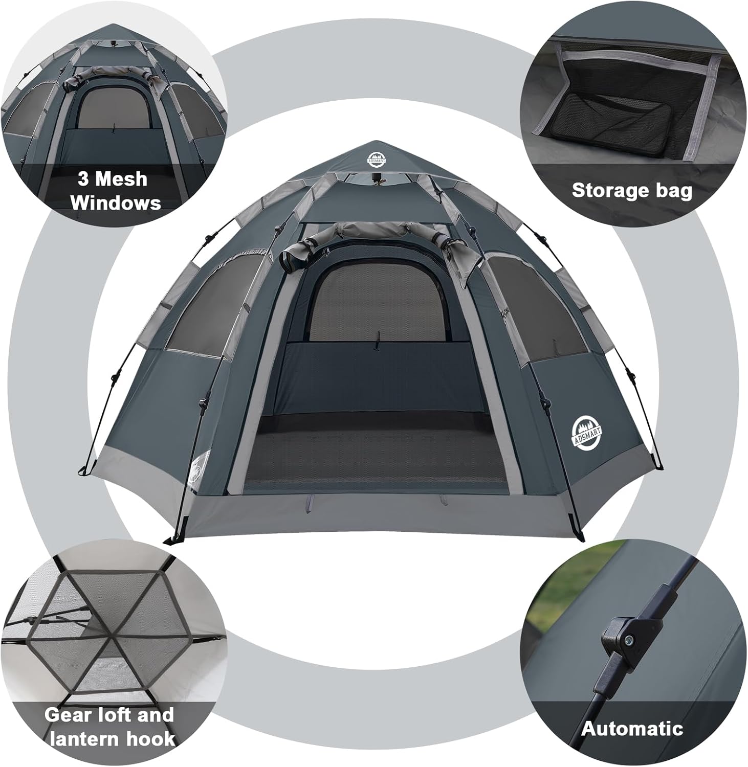 ORANGLES ADSMART Instant Camping Tent 2–5 Person Waterproof | Easy Setup Pop Up Tent with Carry Bag for Hiking, Backpacking & Outdoor Use - angled perspective - Image 4 of 5 | excellent for daily use | New York | Free Shipping ORANGLES