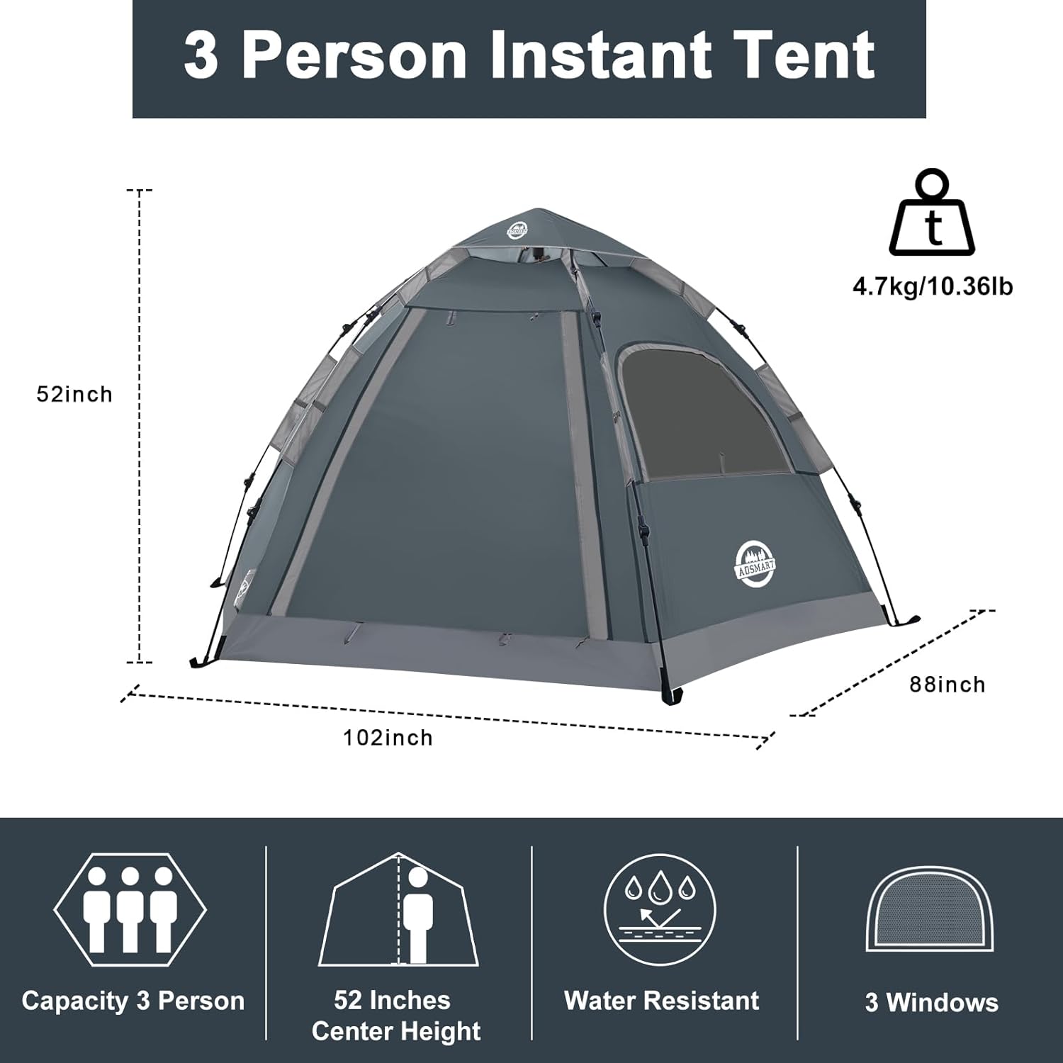ORANGLES ADSMART Instant Camping Tent 2–5 Person Waterproof | Easy Setup Pop Up Tent with Carry Bag for Hiking, Backpacking & Outdoor Use - full product showcase - Image 5 of 5 | suitable for professionals | Florida | Free Shipping ORANGLES