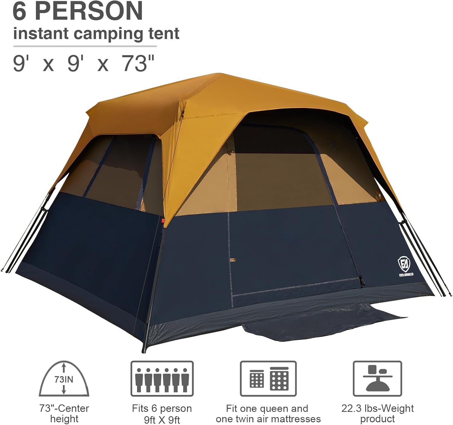 ORANGLES EVER ADVANCED 6 Person Blackout Camping Tent | Instant Cabin Tent with Rainfly, 60s Easy Setup, Water-Resistant Family Tent - high resolution display - Image 2 of 6 | perfect for office | California | Free Shipping ORANGLES