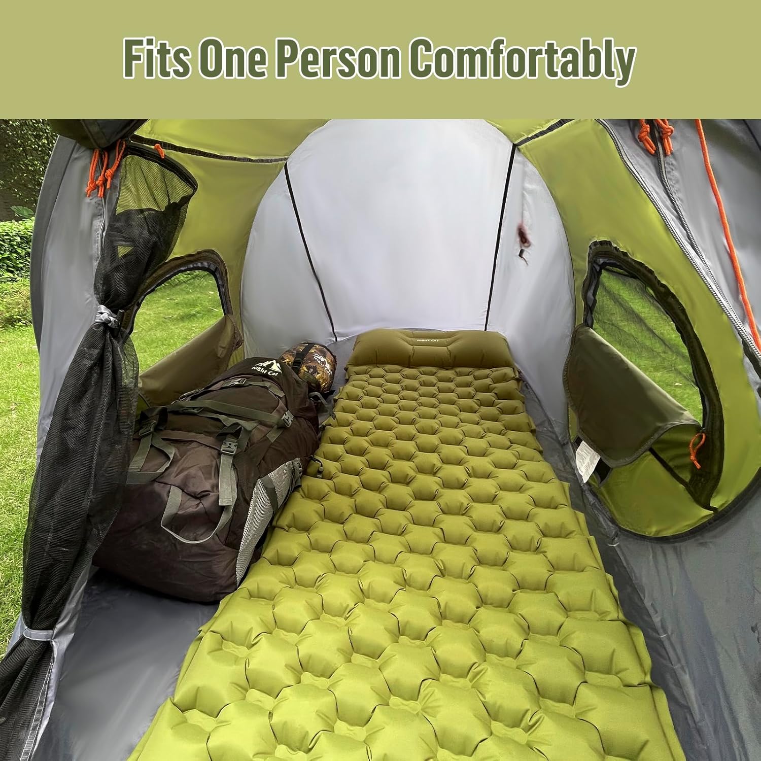 ORANGLES Night Cat Pop-Up Camping Tent 1 Person Waterproof | Instant Easy Setup Lightweight Outdoor Tent for Hiking & Backpacking - detailed closeup view - Image 3 of 5 | great for travel | Texas | Free Shipping ORANGLES