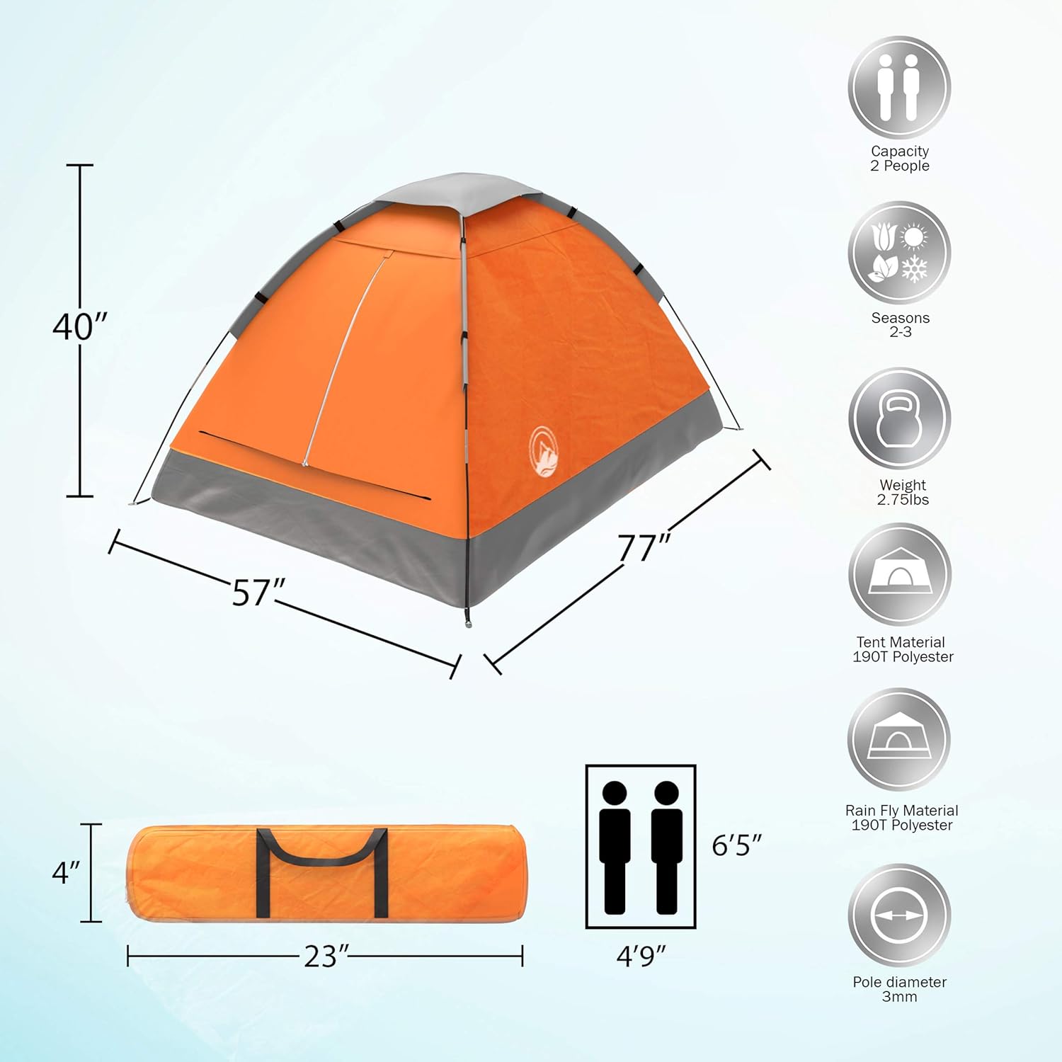 ORANGLES Wakeman Outdoors 2 Person Camping Tent with Rainfly | Lightweight Pop Up Tent with Carry Bag for Hiking, Festivals & Beach - high resolution display - Image 2 of 4 | perfect for office | California | Free Shipping ORANGLES