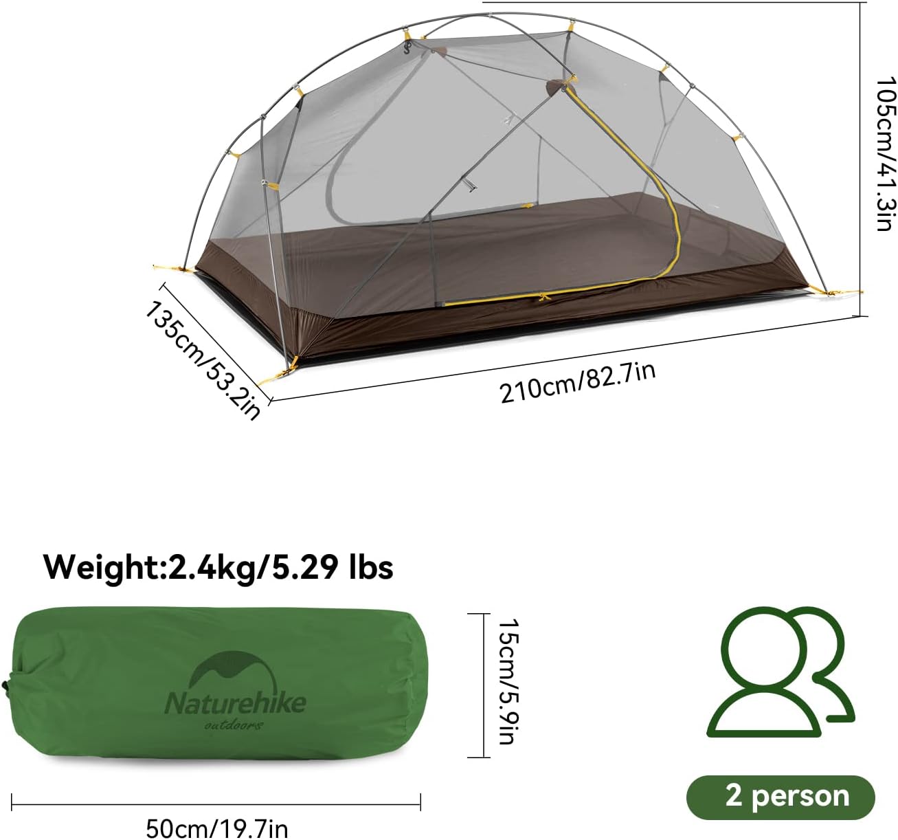 ORANGLES Naturehike Mongar 2-Person Backpacking Tent 3-Season | Lightweight Waterproof Double Layer Camping Tent with Footprint for Hiking & Outdoor - detailed closeup view - Image 3 of 6 | great for travel | Texas | Free Shipping ORANGLES