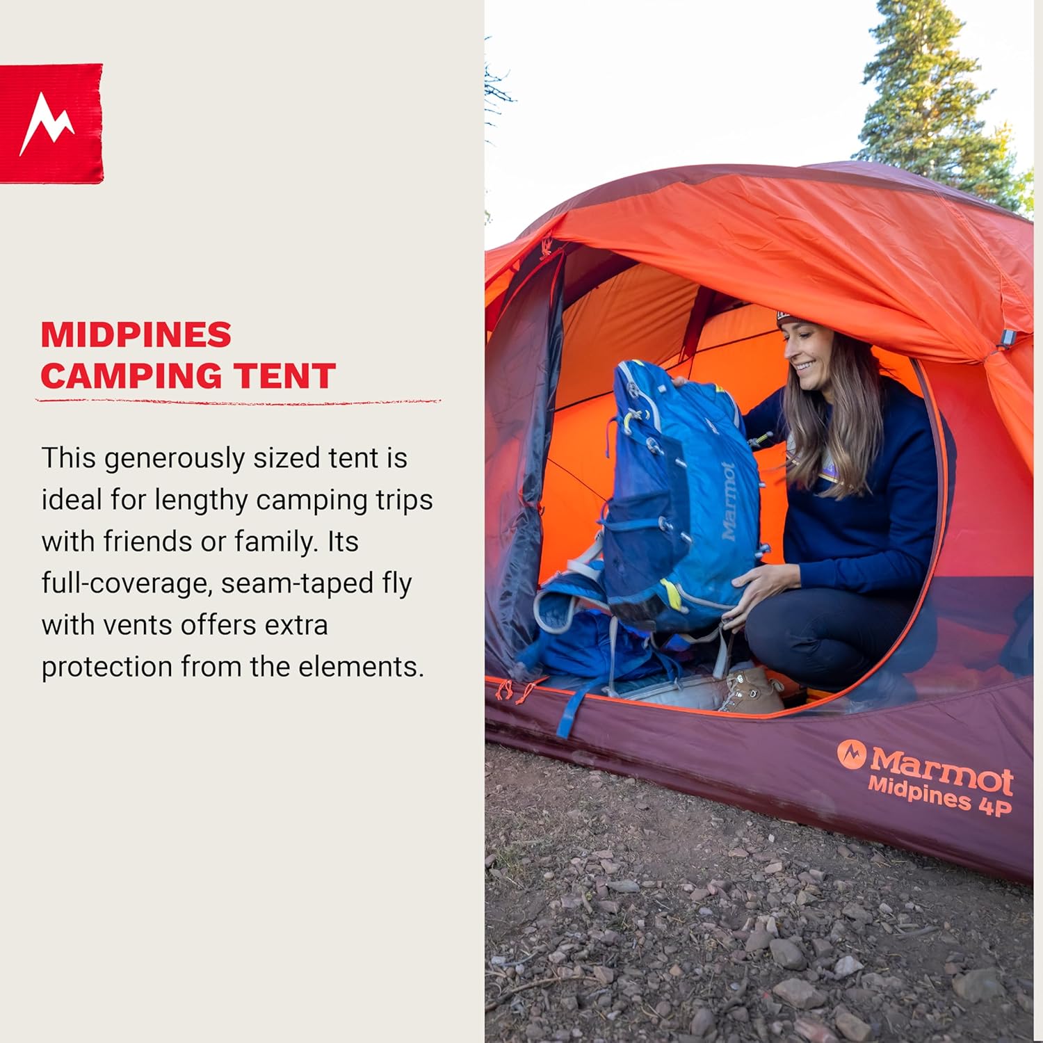ORANGLES Marmot Midpines 4P/6P Camping Tent with Footprint | Waterproof Spacious Family Outdoor Tent for Hiking & Camping - angled perspective - Image 4 of 6 | excellent for daily use | New York | Free Shipping ORANGLES