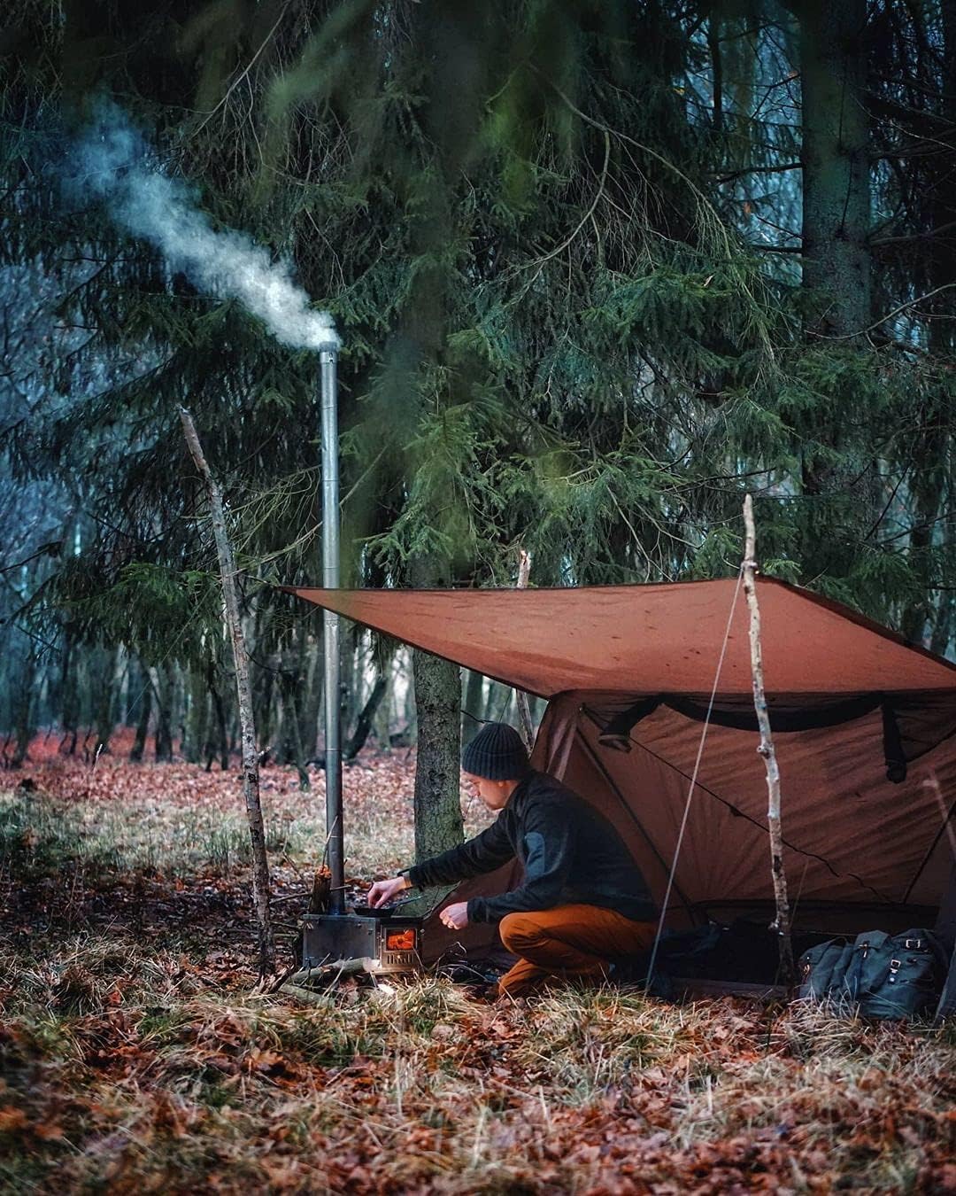 ORANGLES OneTigris Backwoods Bungalow Bushcraft Shelter 2.0 | Ultralight Backpacking Tent with Porch for Camping, Hiking & Adventure Travel - angled perspective - Image 4 of 4 | excellent for daily use | New York | Free Shipping ORANGLES