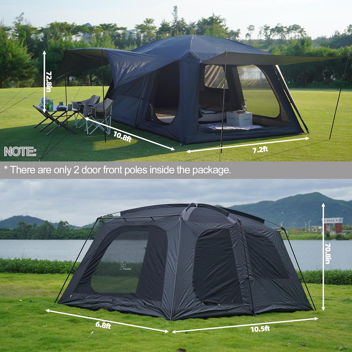 ORANGLES Vidalido 4–6 Person Camping Tent | 3 Door 2 Room Large Family Cabin Tent Double Layer Waterproof Glamping Tent for Outdoor Camping - full product showcase - Image 5 of 5 | suitable for professionals | Florida | Free Shipping ORANGLES