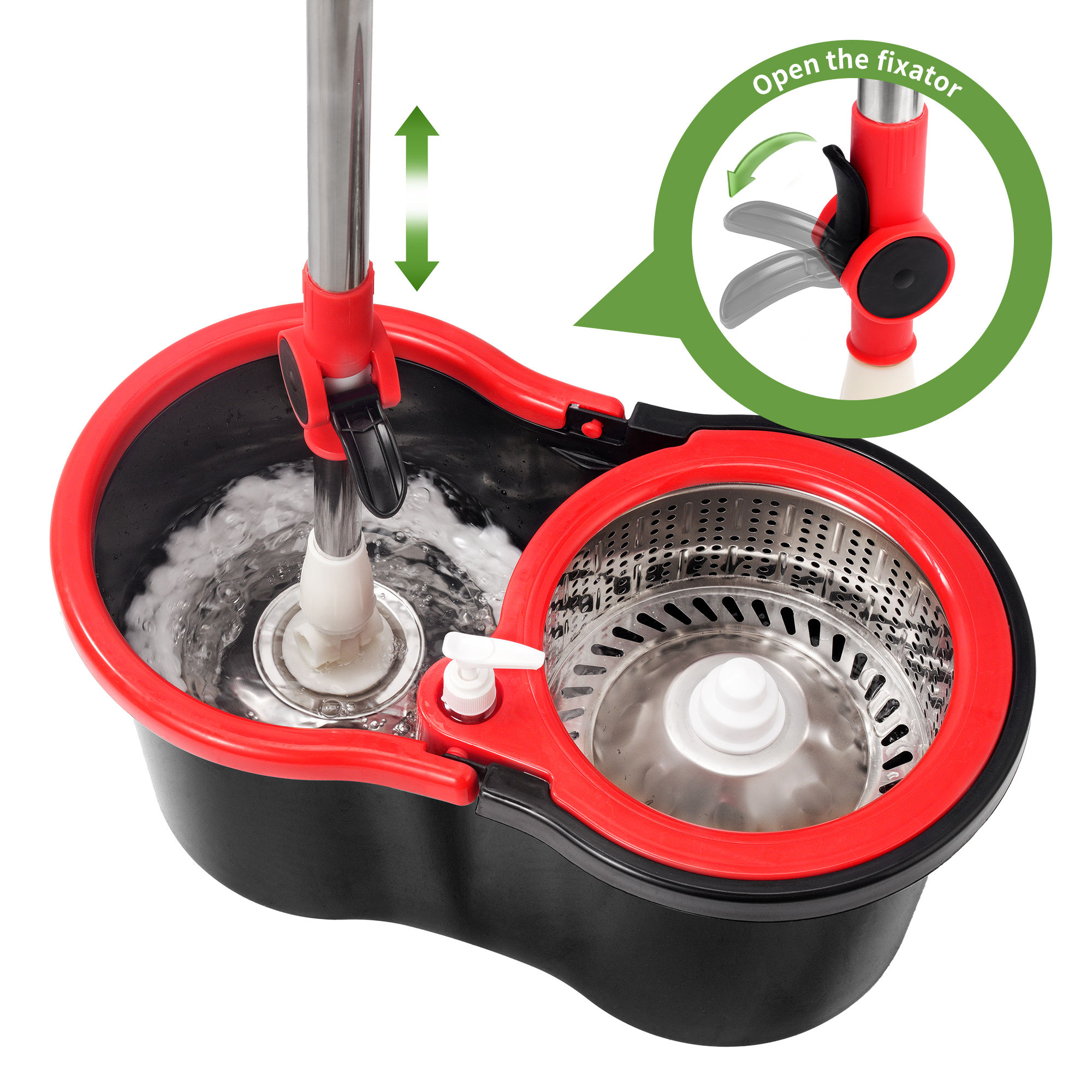 ORANGLES BNcompany Steel Pole Microfiber Floor Mop with Wring Bucket | Rotating Twist Mop with Wheels for Easy House Cleaning - high resolution display - Image 2 of 6 | perfect for office | California | Free Shipping ORANGLES