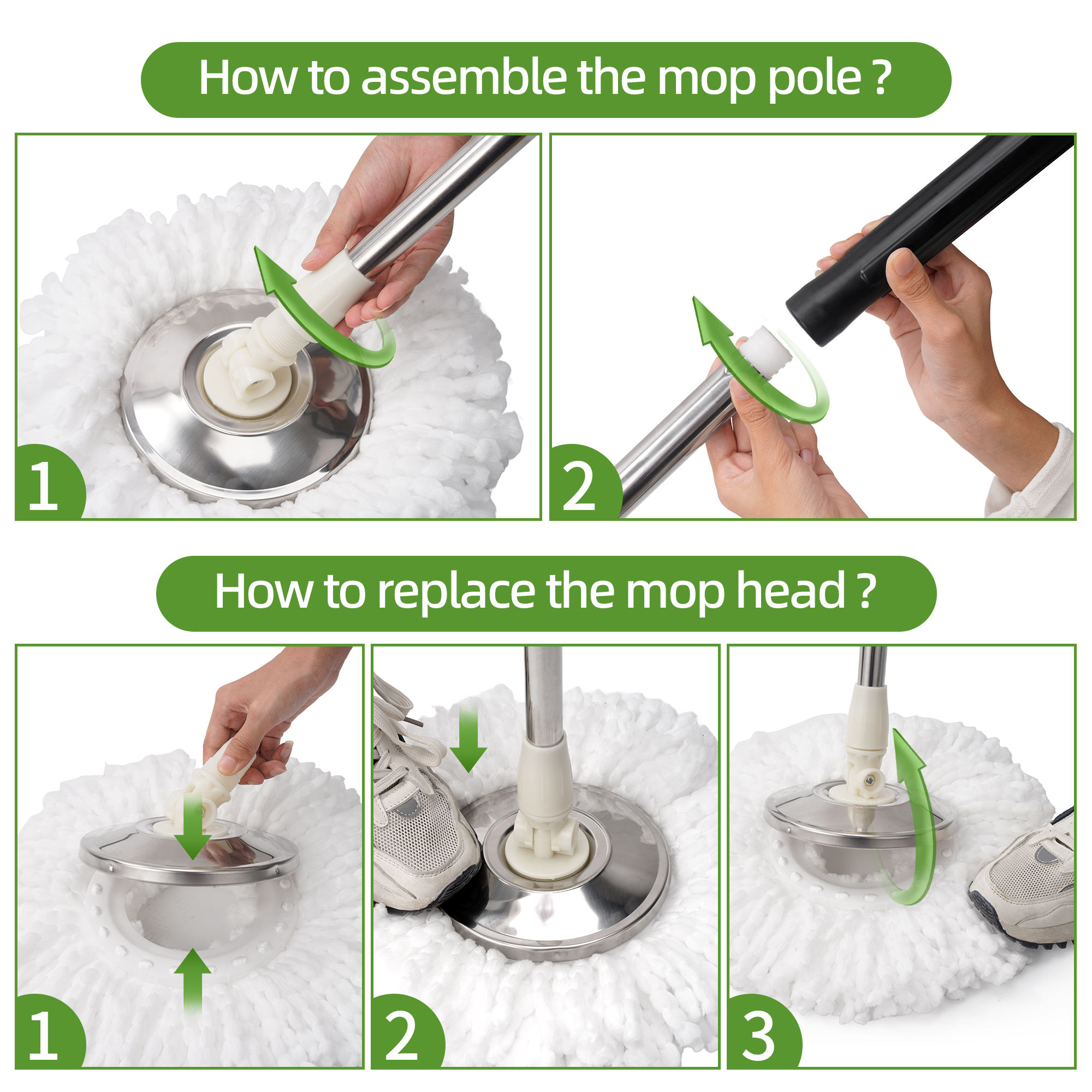 ORANGLES BNcompany Steel Pole Microfiber Floor Mop with Wring Bucket | Rotating Twist Mop with Wheels for Easy House Cleaning - angled perspective - Image 4 of 6 | excellent for daily use | New York | Free Shipping ORANGLES