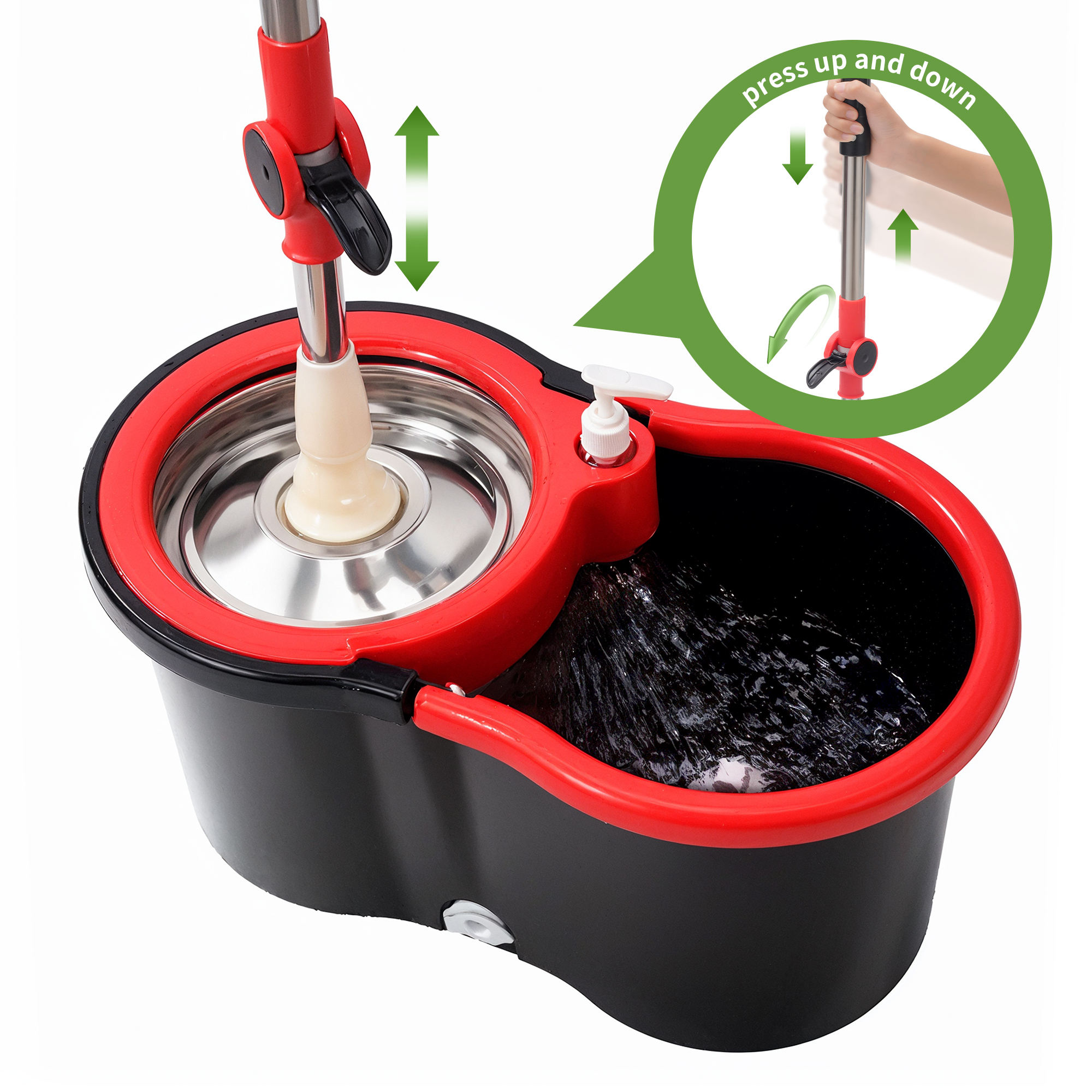 ORANGLES BNcompany Steel Pole Microfiber Floor Mop with Wring Bucket | Rotating Twist Mop with Wheels for Easy House Cleaning - full product showcase - Image 5 of 6 | suitable for professionals | Florida | Free Shipping ORANGLES