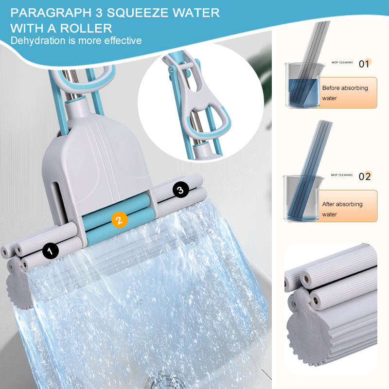 ORANGLES Hands-Free Flat Sponge Mop PVA Super Absorbent | Self-Wringing Floor Mop for Tile, Bathroom & Home Cleaning - detailed closeup view - Image 3 of 6 | great for travel | Texas | Free Shipping ORANGLES