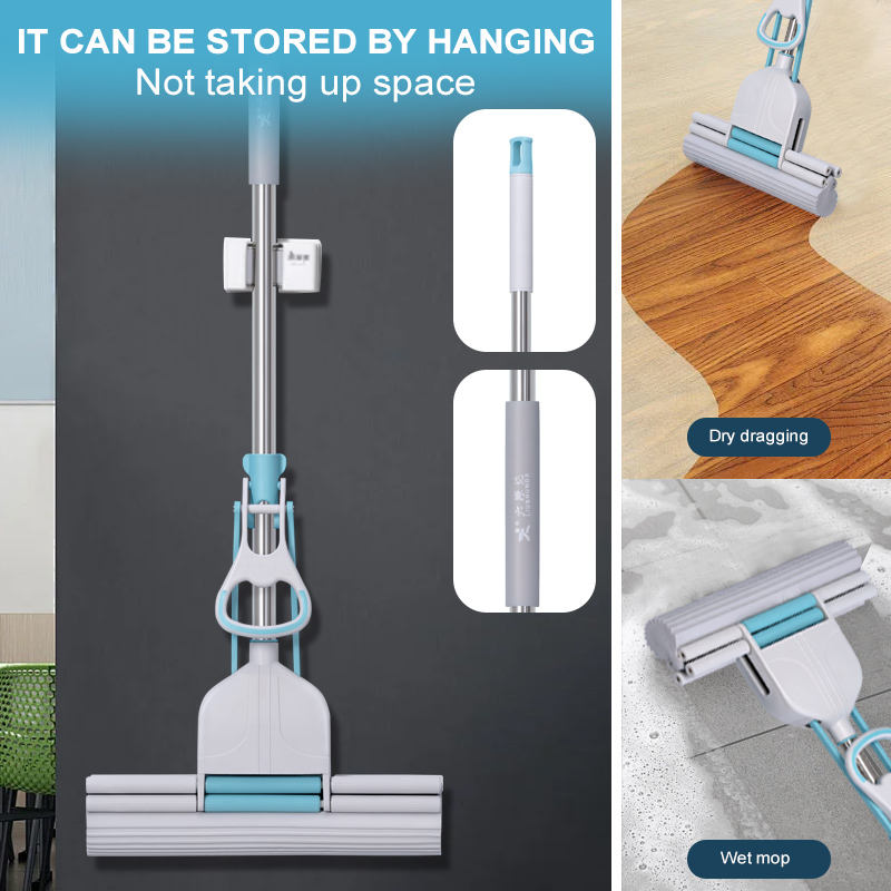 ORANGLES Hands-Free Flat Sponge Mop PVA Super Absorbent | Self-Wringing Floor Mop for Tile, Bathroom & Home Cleaning - angled perspective - Image 4 of 6 | excellent for daily use | New York | Free Shipping ORANGLES