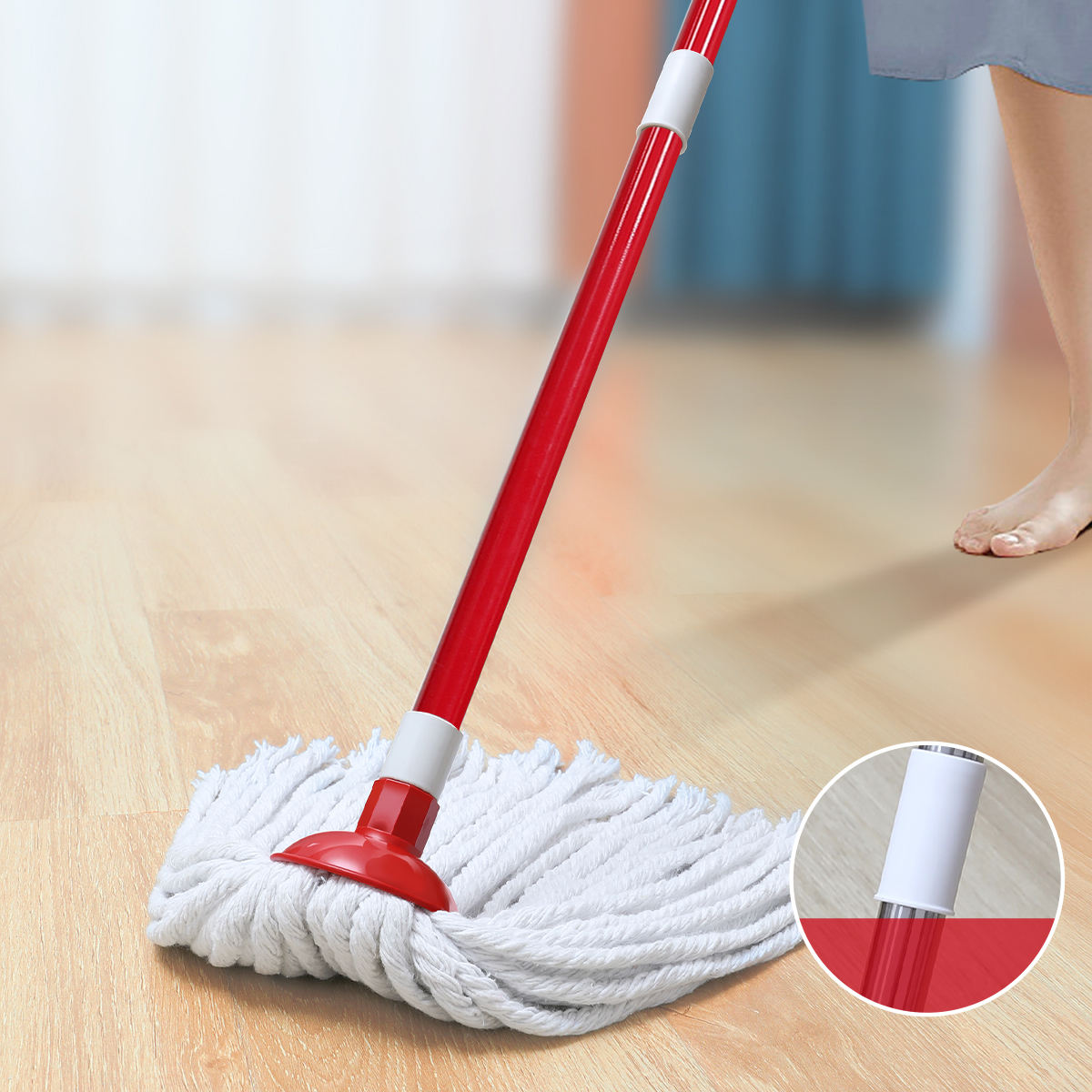 ORANGLES KOOCCA Steel Pole Wet Cotton Mop Loop-End String | Heavy Duty Floor Cleaning Mop for Home, Kitchen, Office & Garage - detailed closeup view - Image 3 of 6 | great for travel | Texas | Free Shipping ORANGLES