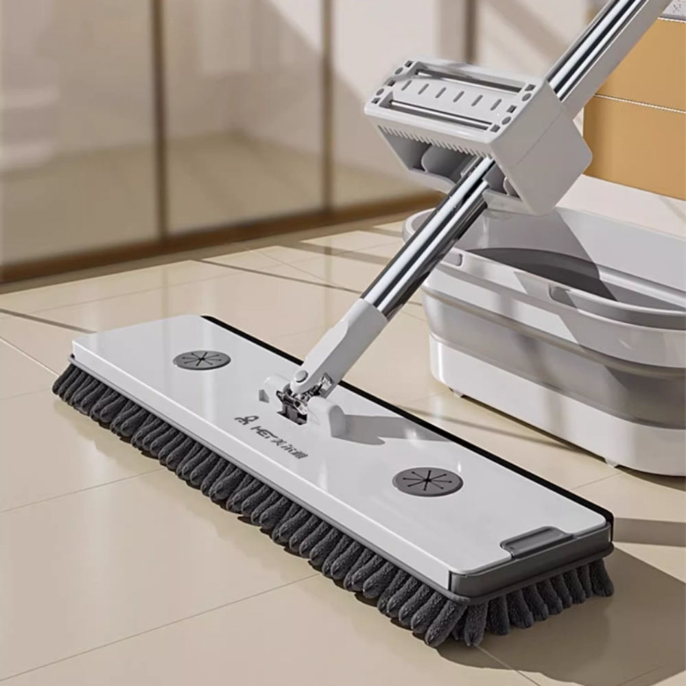 ORANGLES Chenille Flat Mop with Telescopic Stainless Steel Handle | Self-Wringing Long Hand Floor Mop for Kitchen & Living Room Cleaning  - Main Product Image - professional product shot | Buy Chenille Flat Mop with Telescopic Stainless Steel Handle | Self-Wringing Long Hand Floor Mop for Kitchen & Living Room Cleaning online USA | ORANGLES