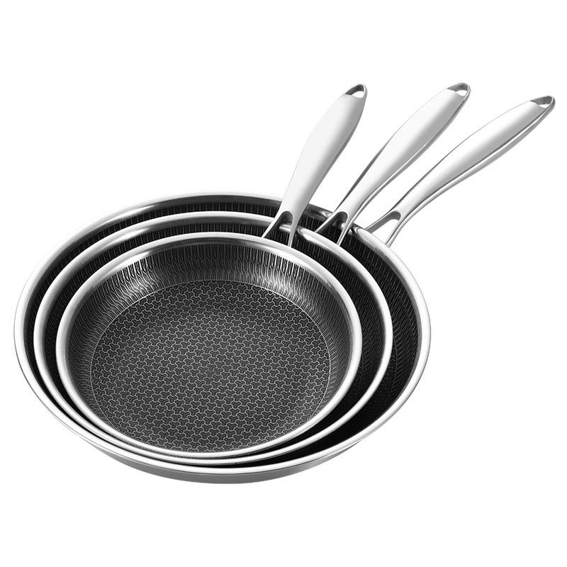 ORANGLES 3-Ply 304 Stainless Steel Frying Pan 20/24/28CM | Honeycomb Non-Stick Flat Bottom Pan with Glass Lid No Coating  - Main Product Image - professional product shot | Buy 3-Ply 304 Stainless Steel Frying Pan 20/24/28CM | Honeycomb Non-Stick Flat Bottom Pan with Glass Lid No Coating online USA | ORANGLES