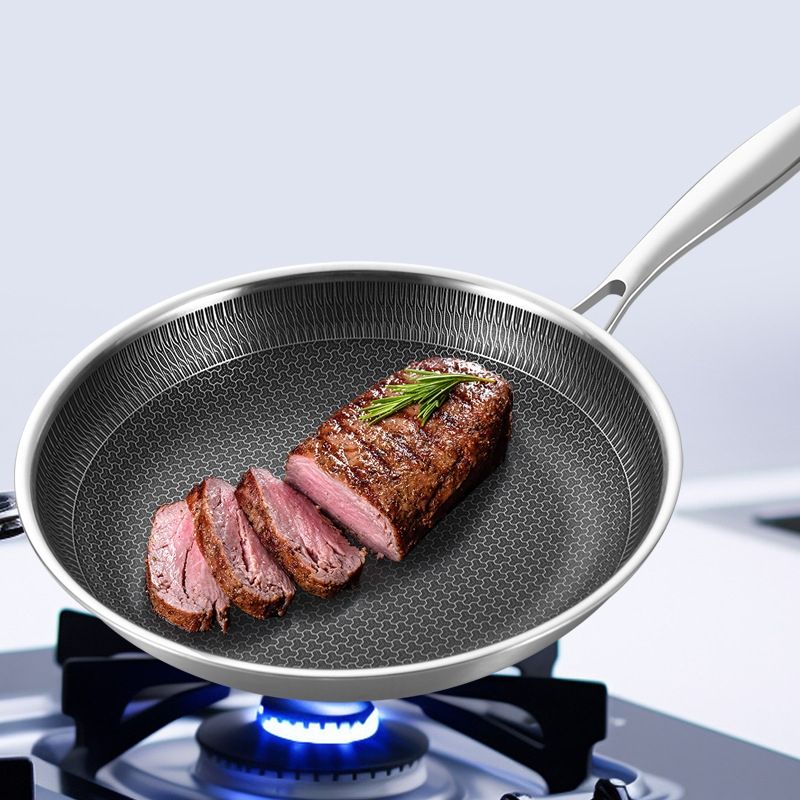 ORANGLES 3-Ply 304 Stainless Steel Frying Pan 20/24/28CM | Honeycomb Non-Stick Flat Bottom Pan with Glass Lid No Coating - detailed closeup view - Image 3 of 6 | great for travel | Texas | Free Shipping ORANGLES