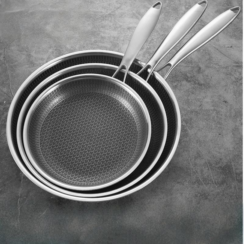 ORANGLES 3-Ply 304 Stainless Steel Frying Pan 20/24/28CM | Honeycomb Non-Stick Flat Bottom Pan with Glass Lid No Coating - full product showcase - Image 5 of 6 | suitable for professionals | Florida | Free Shipping ORANGLES