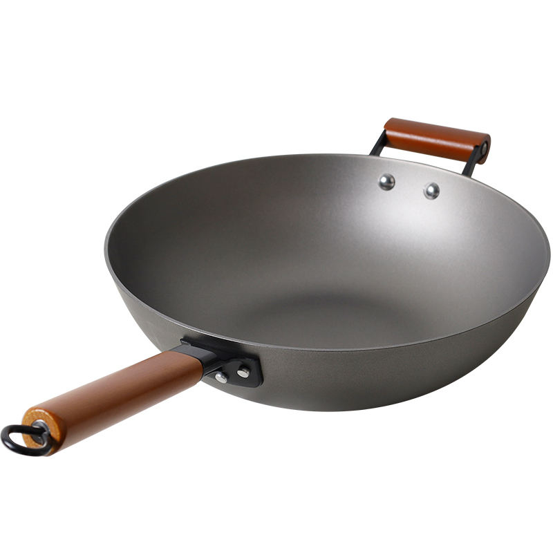 ORANGLES 32cm Lightweight Cast Iron Wok Pan | Non-Stick Chinese Wok with Glass Lid & Wooden Handle for Home & Restaurant Cooking  - Main Product Image - professional product shot | Buy 32cm Lightweight Cast Iron Wok Pan | Non-Stick Chinese Wok with Glass Lid & Wooden Handle for Home & Restaurant Cooking online USA | ORANGLES