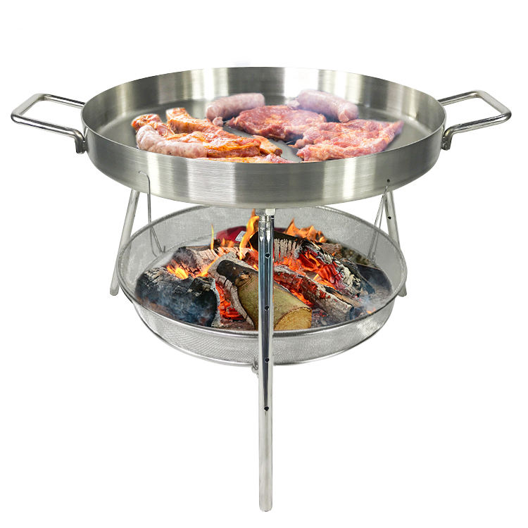 ORANGLES Top Quality Stainless Steel Non-Stick Wok 400/500/600mm | Large Frying Pan Paella Set for Outdoor Campfire BBQ Party - detailed closeup view - Image 3 of 4 | great for travel | Texas | Free Shipping ORANGLES
