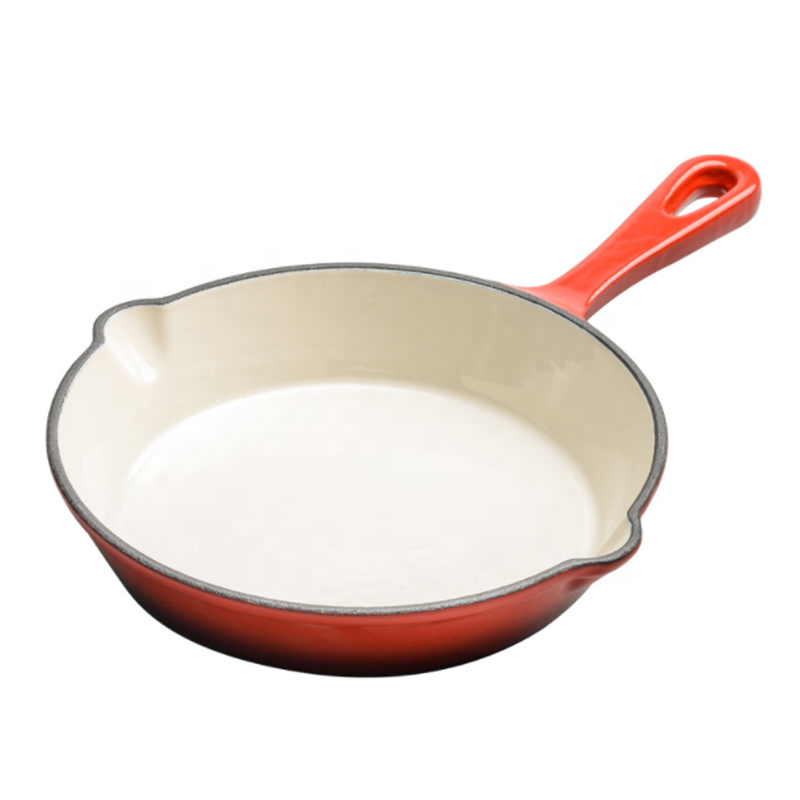 ORANGLES Enameled Cast Iron Skillet Round Frying Pan | Porcelain Enamel Coated Multipurpose Pan with Pour Spouts  - Main Product Image - professional product shot | Buy Enameled Cast Iron Skillet Round Frying Pan | Porcelain Enamel Coated Multipurpose Pan with Pour Spouts online USA | ORANGLES