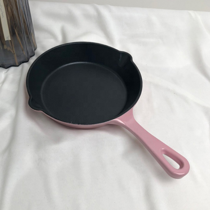 ORANGLES Enameled Cast Iron Skillet Round Frying Pan | Porcelain Enamel Coated Multipurpose Pan with Pour Spouts - high resolution display - Image 2 of 6 | perfect for office | California | Free Shipping ORANGLES