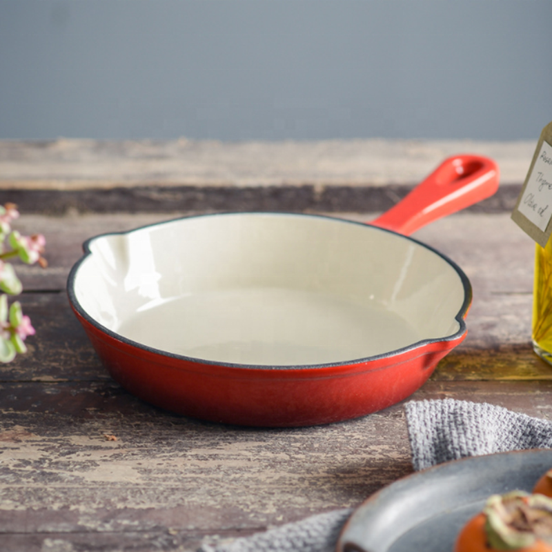 ORANGLES Enameled Cast Iron Skillet Round Frying Pan | Porcelain Enamel Coated Multipurpose Pan with Pour Spouts - detailed closeup view - Image 3 of 6 | great for travel | Texas | Free Shipping ORANGLES
