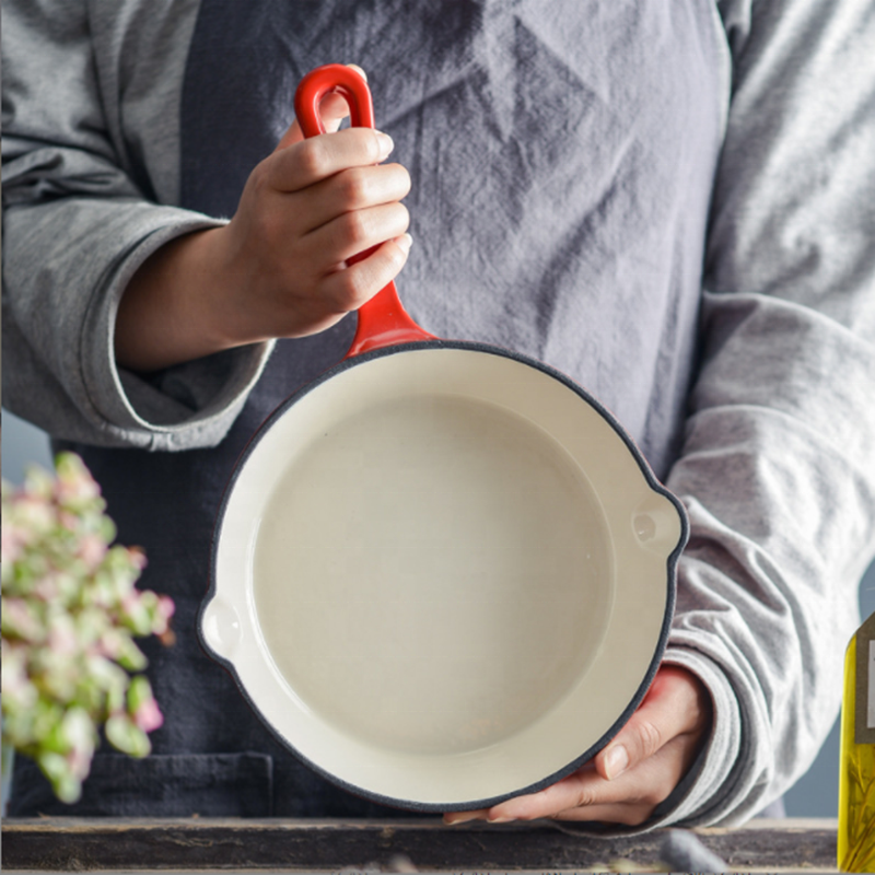 ORANGLES Enameled Cast Iron Skillet Round Frying Pan | Porcelain Enamel Coated Multipurpose Pan with Pour Spouts - elegant presentation - Image 6 of 6 | designed for enthusiasts | Illinois | Free Shipping ORANGLES