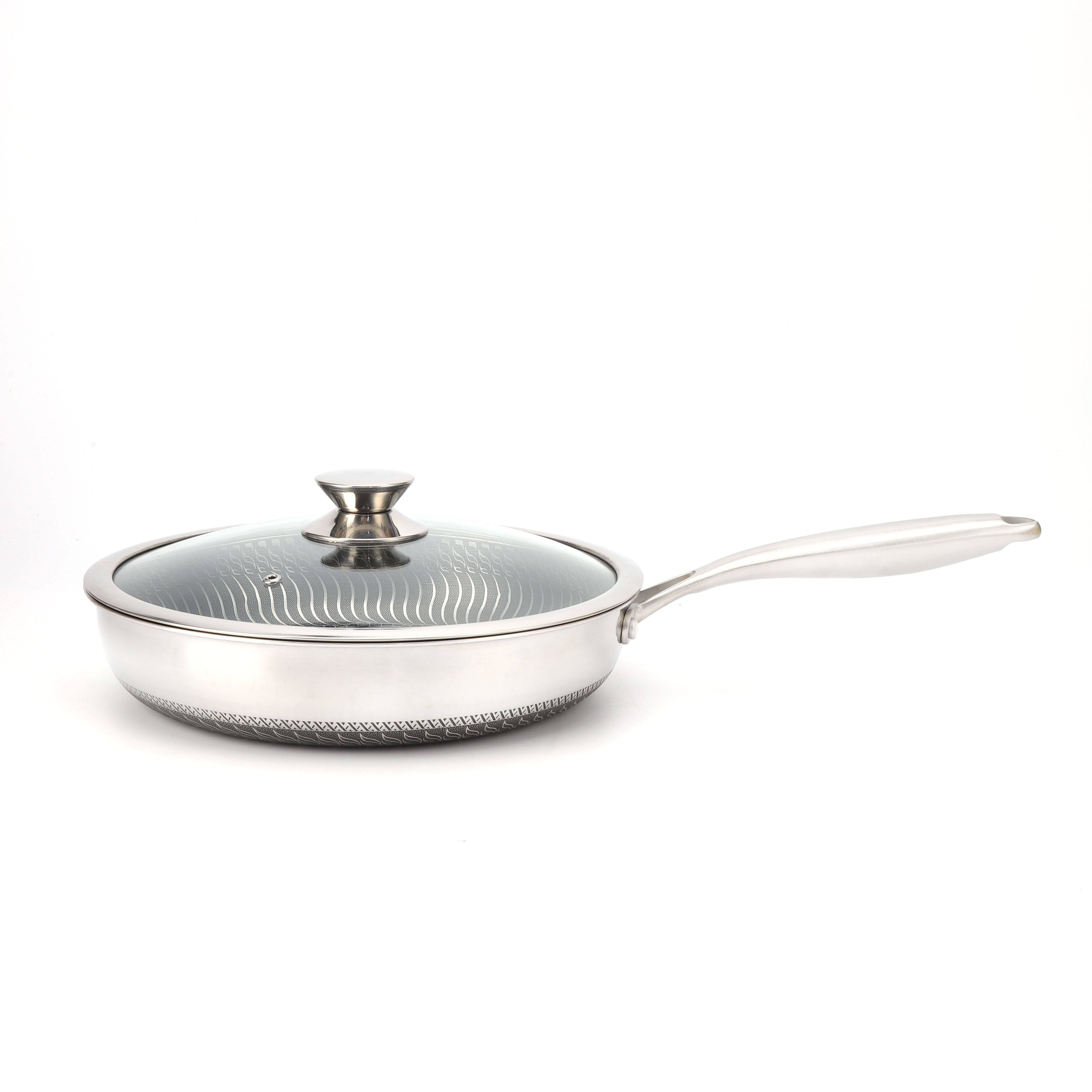 ORANGLES 26/28cm 304 Stainless Steel Frying Pan | Honeycomb Non-Stick Skillet Induction & Gas Stove Compatible Wok Pan - angled perspective - Image 4 of 5 | excellent for daily use | New York | Free Shipping ORANGLES