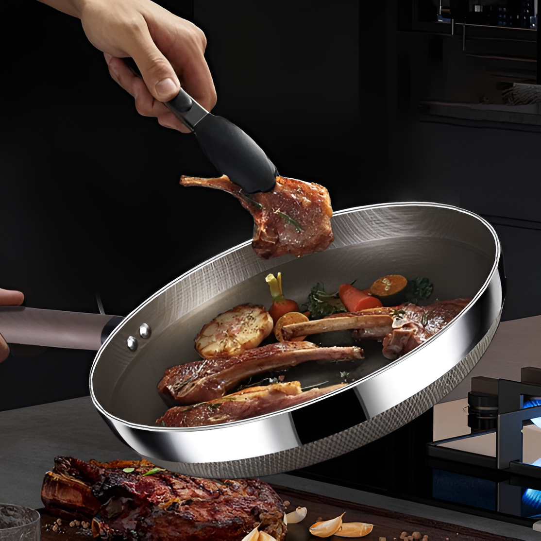 ORANGLES Factory Price Stainless Steel Frying Pan Cookware Set | Straight Edge Design with Glass Lid for Searing Steak & Cooking  - Main Product Image - professional product shot | Buy Factory Price Stainless Steel Frying Pan Cookware Set | Straight Edge Design with Glass Lid for Searing Steak & Cooking online USA | ORANGLES