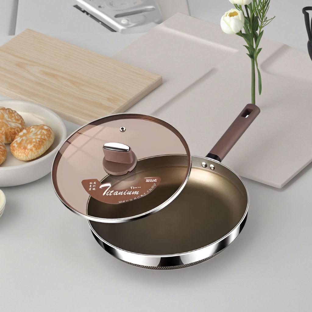 ORANGLES Factory Price Stainless Steel Frying Pan Cookware Set | Straight Edge Design with Glass Lid for Searing Steak & Cooking - angled perspective - Image 4 of 5 | excellent for daily use | New York | Free Shipping ORANGLES