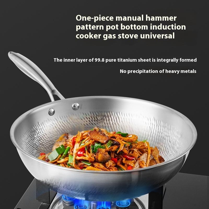 ORANGLES Pure Titanium Uncoated Frying Pan | Handmade Hammer Pattern Flat-Bottom Non-Stick Cookware for Healthy Cooking - high resolution display - Image 2 of 5 | perfect for office | California | Free Shipping ORANGLES