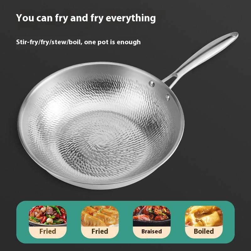 ORANGLES Pure Titanium Uncoated Frying Pan | Handmade Hammer Pattern Flat-Bottom Non-Stick Cookware for Healthy Cooking - angled perspective - Image 4 of 5 | excellent for daily use | New York | Free Shipping ORANGLES