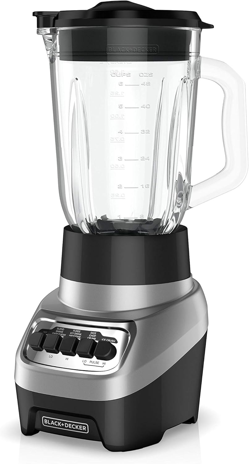ORANGLES BLACK+DECKER PowerCrush Multi-Function Blender | 6-Cup Glass Jar, 4 Speed Settings Smoothie & Ice Crushing Blender  - Main Product Image - professional product shot | Buy BLACK+DECKER PowerCrush Multi-Function Blender | 6-Cup Glass Jar, 4 Speed Settings Smoothie & Ice Crushing Blender online USA | ORANGLES