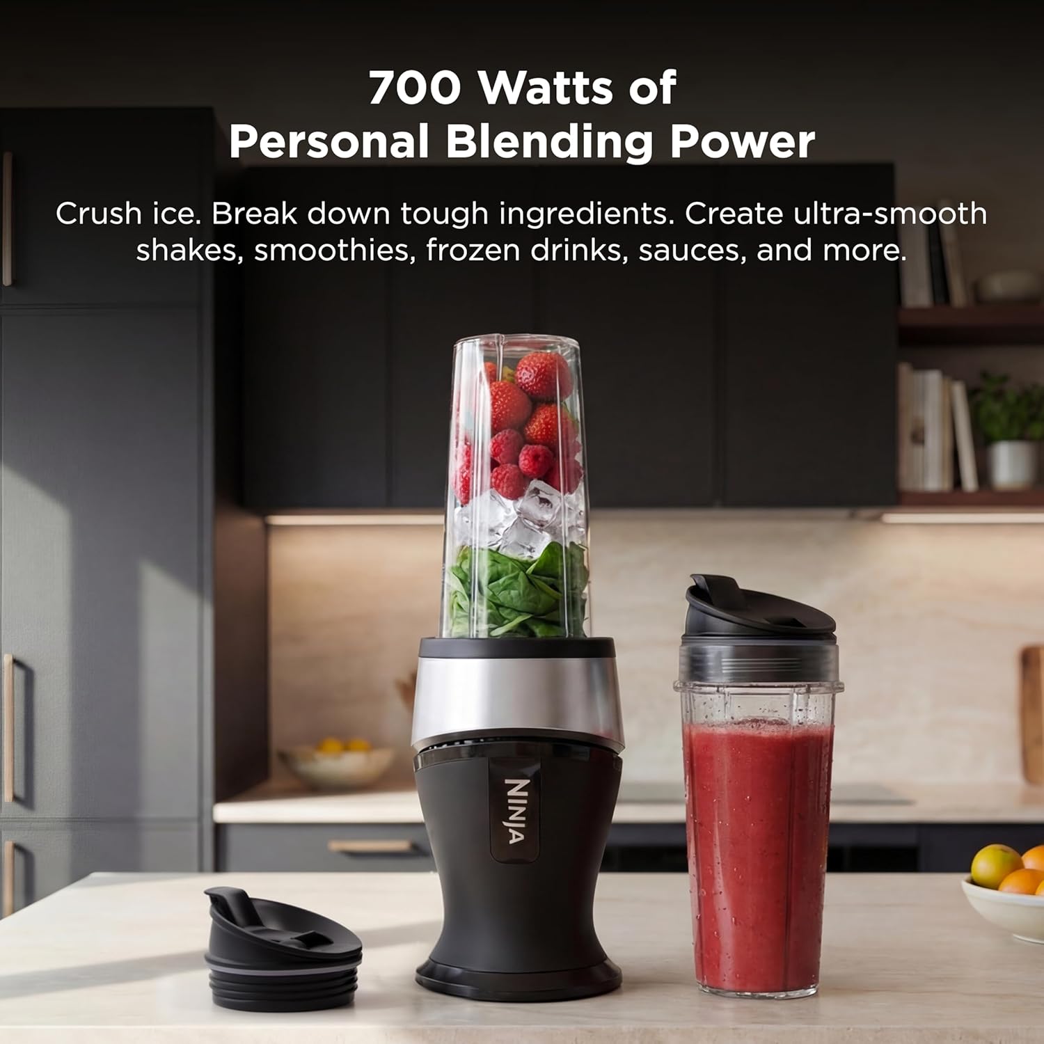 ORANGLES Ninja Fit Compact Personal Blender QB3001SS | 700W Portable Smoothie Blender with 2 To-Go Cups - angled perspective - Image 4 of 4 | excellent for daily use | New York | Free Shipping ORANGLES