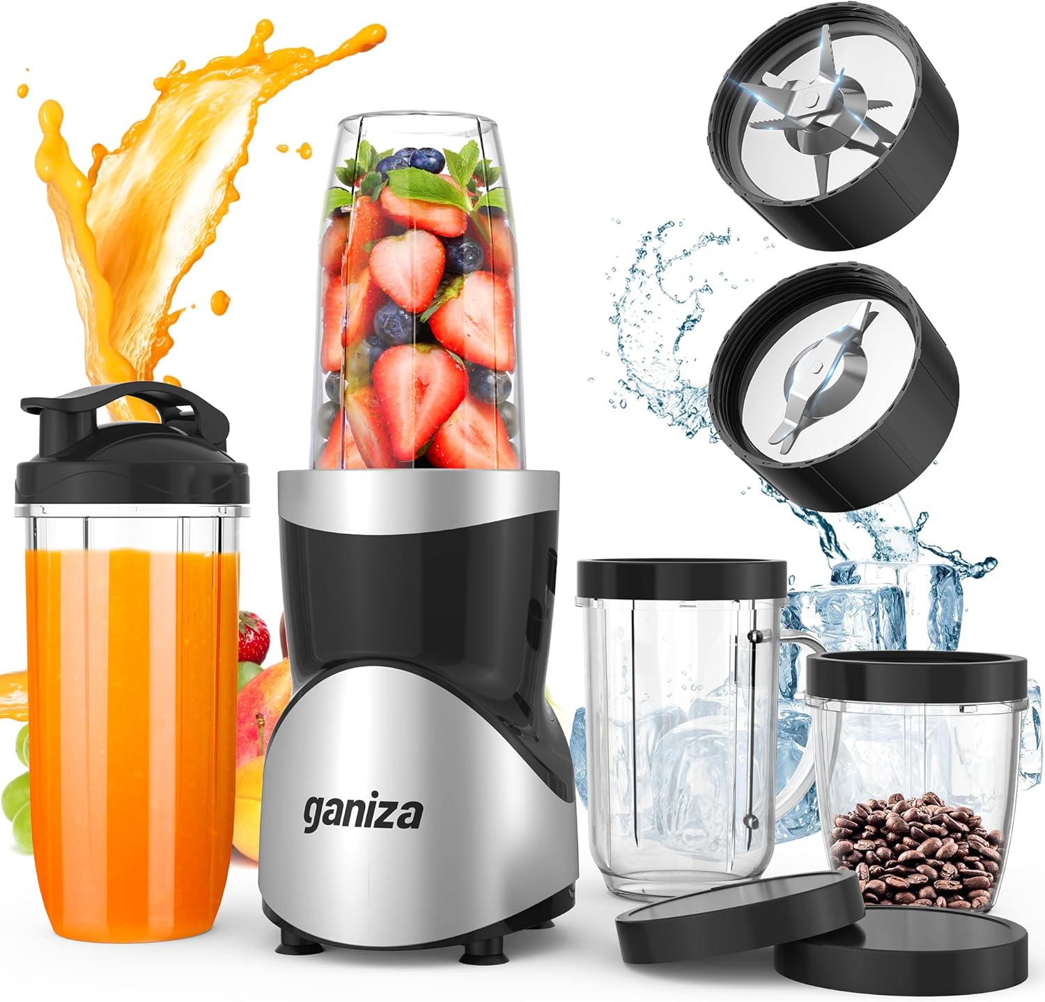 ORANGLES Ganiza 900W Smoothie Blender & Grinder Combo | 15-Piece Personal Blender with 4 BPA-Free To-Go Cups  - Main Product Image - professional product shot | Buy Ganiza 900W Smoothie Blender & Grinder Combo | 15-Piece Personal Blender with 4 BPA-Free To-Go Cups online USA | ORANGLES