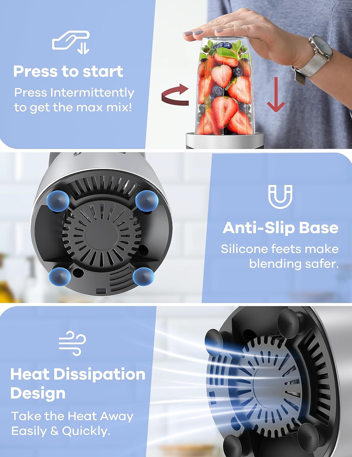 ORANGLES Ganiza 900W Smoothie Blender & Grinder Combo | 15-Piece Personal Blender with 4 BPA-Free To-Go Cups - high resolution display - Image 2 of 5 | perfect for office | California | Free Shipping ORANGLES