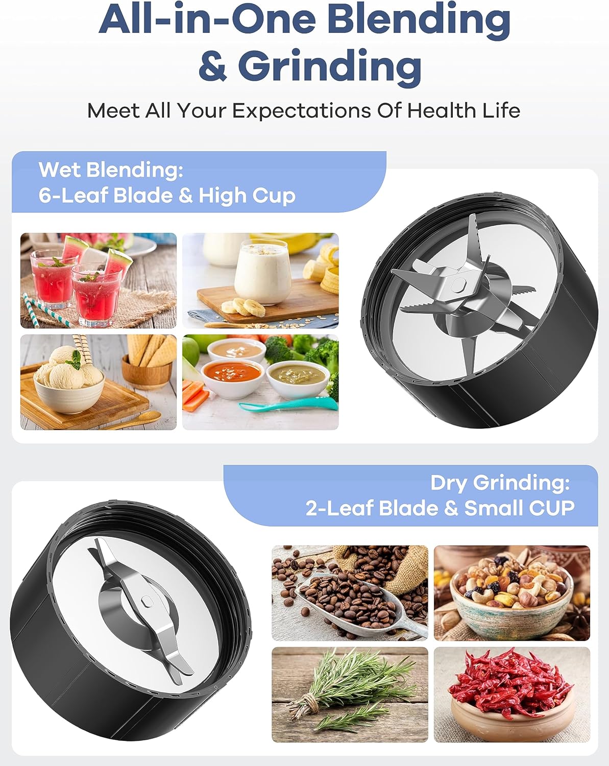 ORANGLES Ganiza 900W Smoothie Blender & Grinder Combo | 15-Piece Personal Blender with 4 BPA-Free To-Go Cups - full product showcase - Image 5 of 5 | suitable for professionals | Florida | Free Shipping ORANGLES