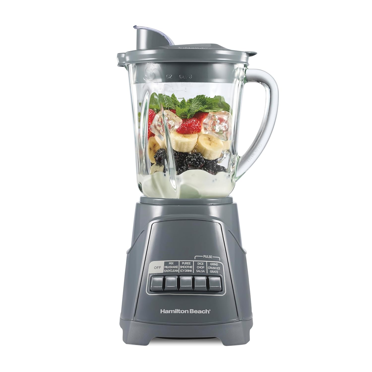 ORANGLES Hamilton Beach Power Elite Wave Action Blender 58153J | 700W Smoothie Blender with 40oz Glass Jar & 12 Functions (Grey)  - Main Product Image - professional product shot | Buy Hamilton Beach Power Elite Wave Action Blender 58153J | 700W Smoothie Blender with 40oz Glass Jar & 12 Functions (Grey) online USA | ORANGLES